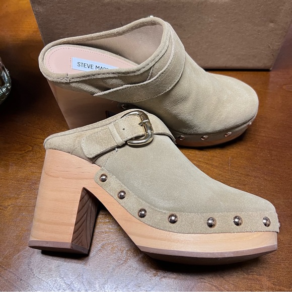 New Steve Madden Women Y2K Tan Hilde Suede Platform Mule Size 8.5 Tan Studded - Picture 7 of 15